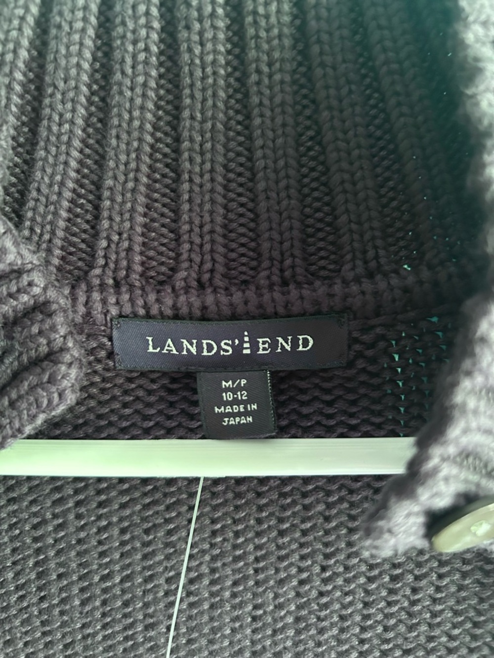 Lands' End Women’s Dark Navy Shawl-Collar Button Cardigan Sweater Petite Medium - Picture 3 of 4